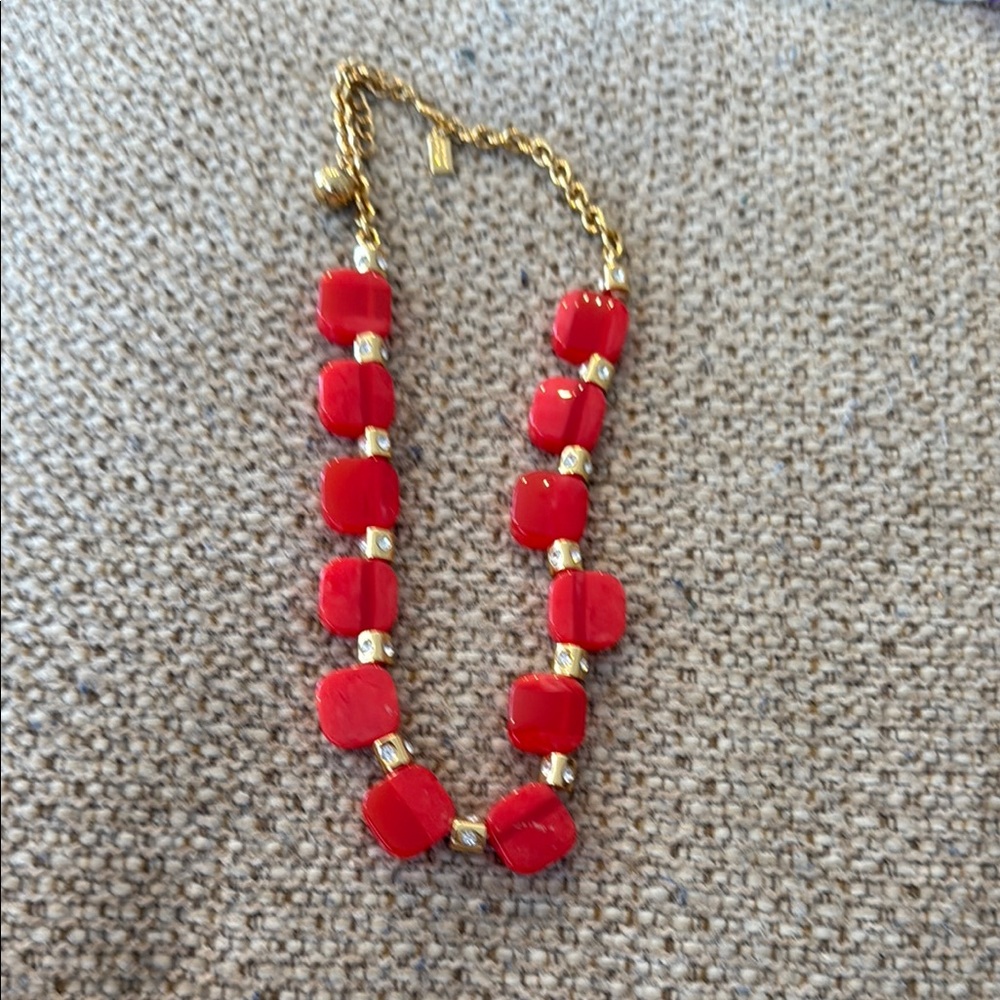 Signed Kate Spade Red,Gold Color Women's Necklace and matching earrings